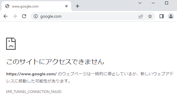 google.comへのアクセスは不可能