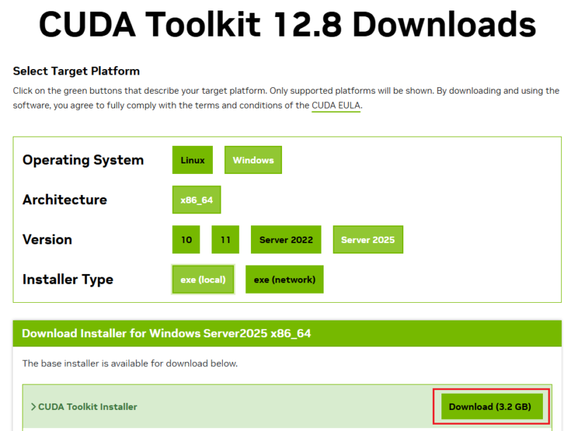 CUDA Toolkitのインストーラーのダウンロード