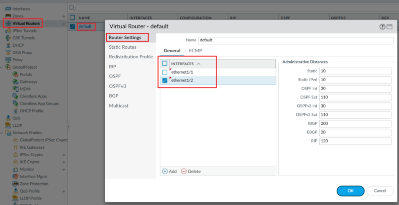 Virtual RoutersのRouter Settings