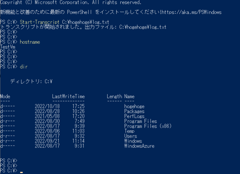 Powershellで実行コマンドのログを取得する方法