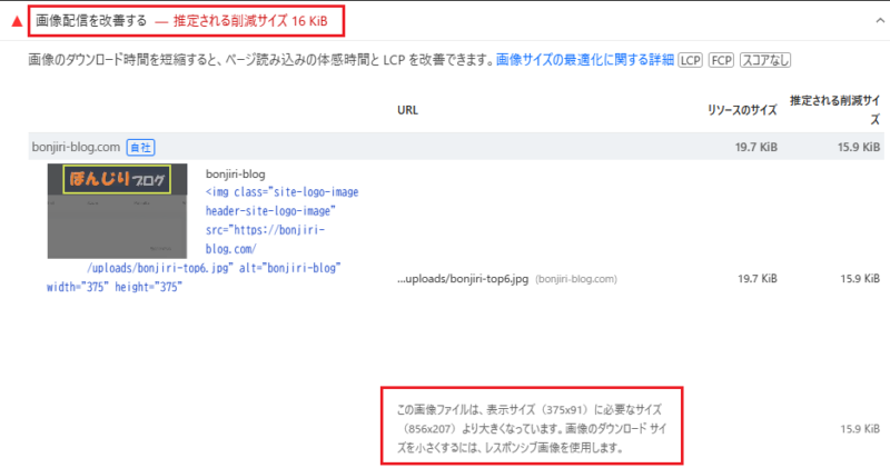 PageSpeed Insights で「画像配信を改善」と表示される