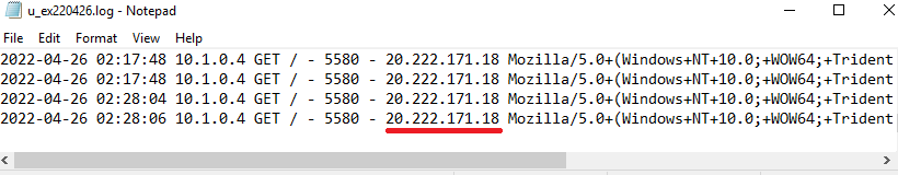 IIS側のログ確認結果（1回目）