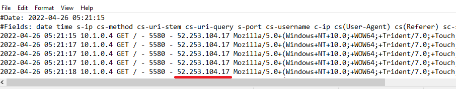 IIS側のログ確認結果（パブリックIP付与後）